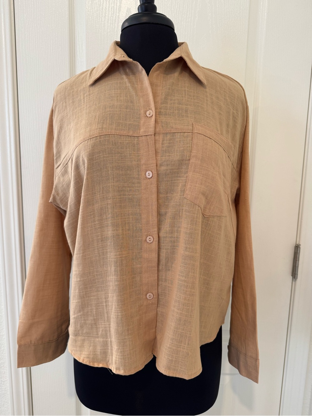 Button-Up Long Sleeve Top in Tan